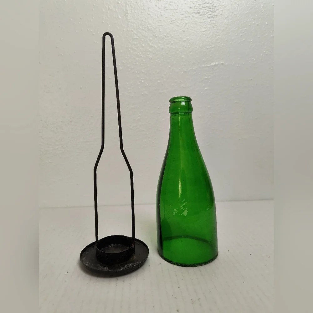 Vintage Wine Bottle Lamtern Glass Green